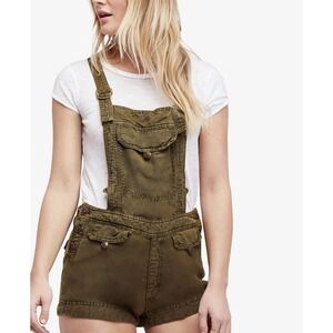 Free People Expedition Short Overalls Green‎ Linen Blend Size Small Romper